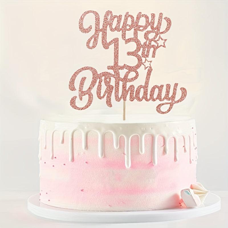 Glitter Rose Golden Happy Birthday Cake Topper, Age 13 18 21 30 40 50 60
