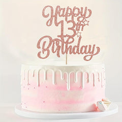 Glitter Rose Golden Happy Birthday Cake Topper, Age 13 18 21 30 40 50 60