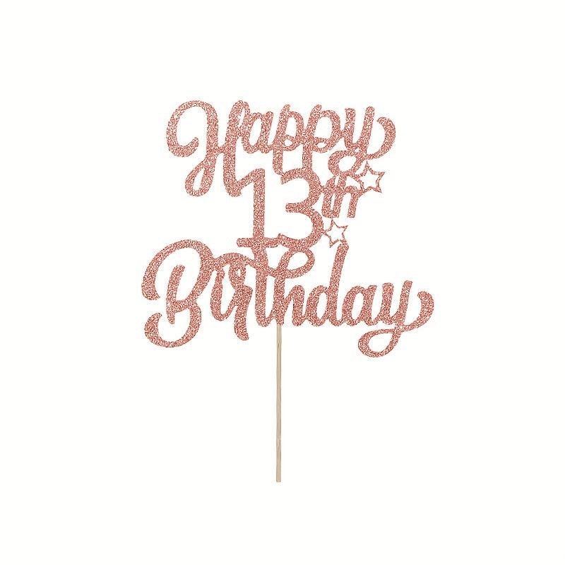 Glitter Rose Golden Happy Birthday Cake Topper, Age 13 18 21 30 40 50 60