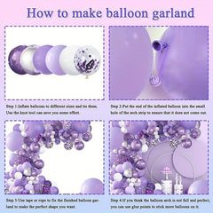131pcs Navy Golden Confetti Balloon Arch Kit Lavender Purple Pastel Purple