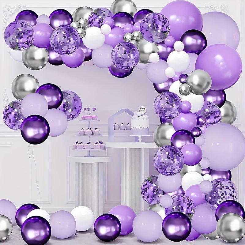 131pcs Navy Golden Confetti Balloon Arch Kit Lavender Purple Pastel Purple