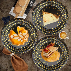 20pcs Party Dinnerware Round Paper Plates Golden Dots 17 And 22 Dinner Plates
