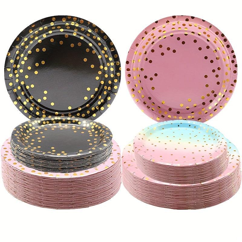 20pcs Party Dinnerware Round Paper Plates Golden Dots 17 And 22 Dinner Plates