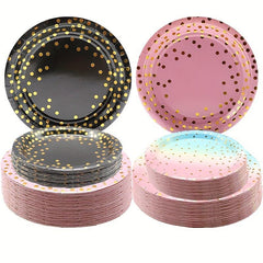 20pcs Party Dinnerware Round Paper Plates Golden Dots 17 And 22 Dinner Plates