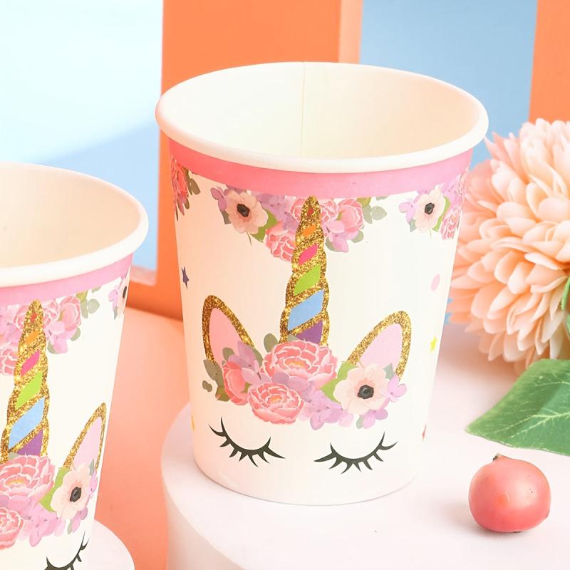 Unicorn Paper Cups Disposable Paper Cups Flower Unicorn Cups