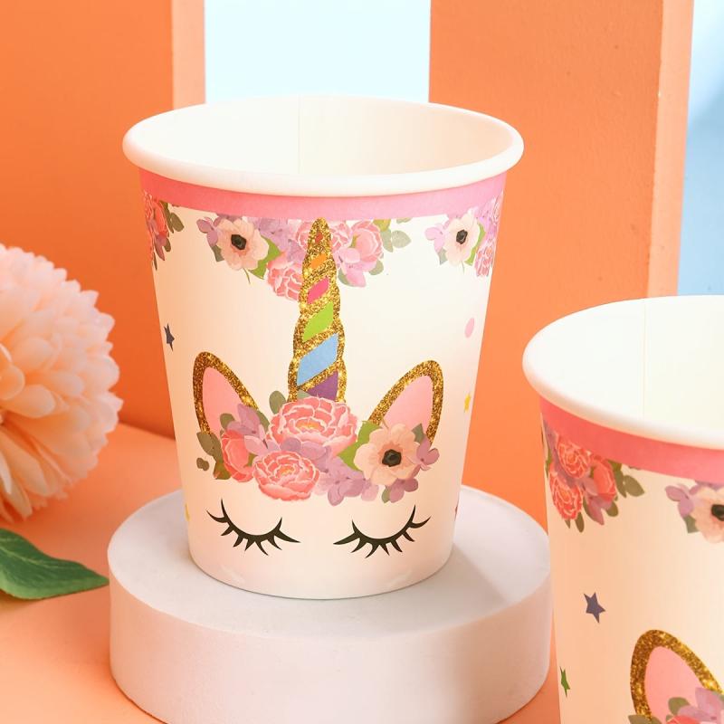 Unicorn Paper Cups Disposable Paper Cups Flower Unicorn Cups