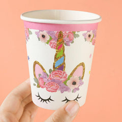 Unicorn Paper Cups Disposable Paper Cups Flower Unicorn Cups