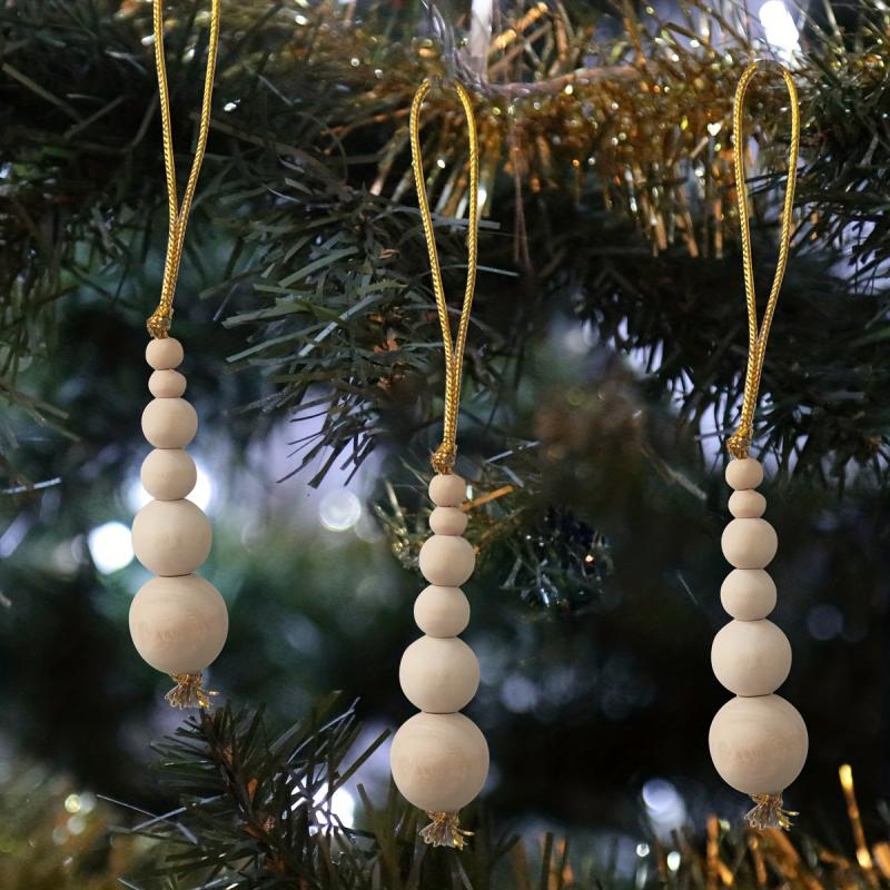 3pcs Christmas Tree Pendant Wooden Beads String Ornaments Christmas Decorations
