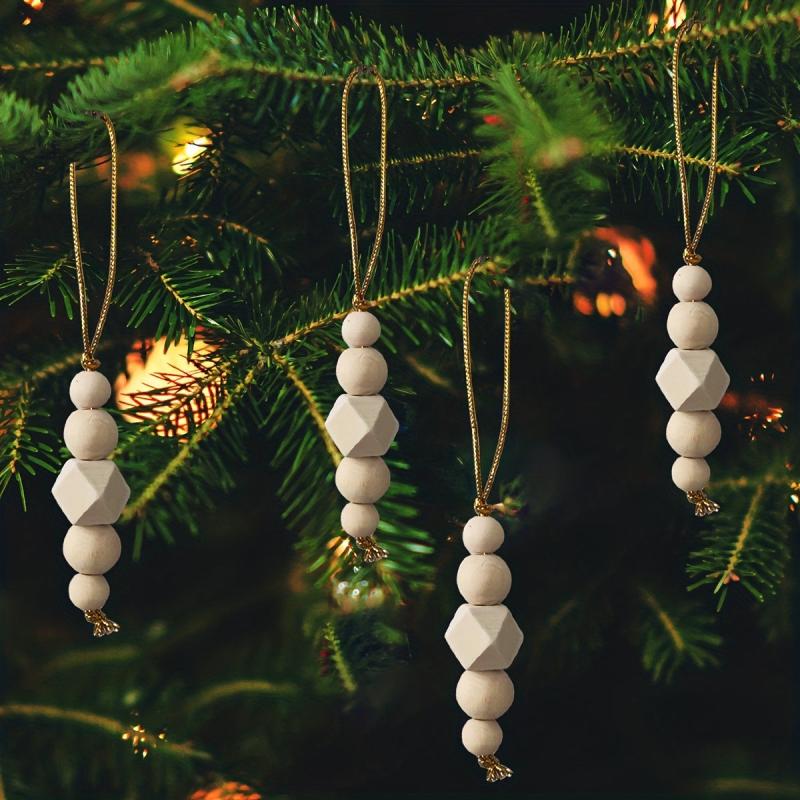 3pcs Christmas Tree Pendant Wooden Beads String Ornaments Christmas Decorations