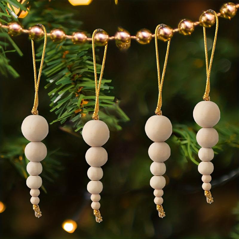 3pcs Christmas Tree Pendant Wooden Beads String Ornaments Christmas Decorations