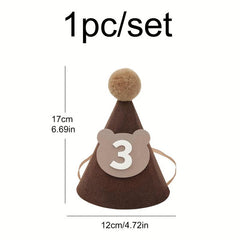 1pc Bear Birthday Hat Coffee Non-woven Birthday Party Supplies