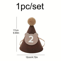 1pc Bear Birthday Hat Coffee Non-woven Birthday Party Supplies