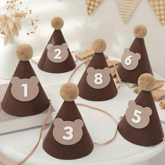 1pc Bear Birthday Hat Coffee Non-woven Birthday Party Supplies