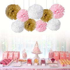 9pcs Paper Pom Poms Flowers Wedding Bridal Shower Baby Shower Sweet Birthday Eng
