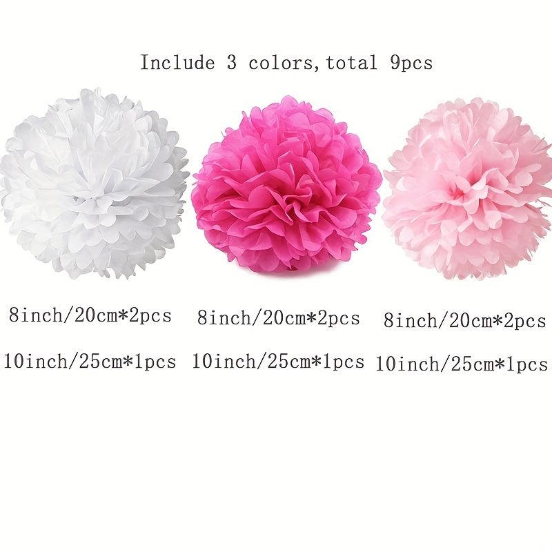 9pcs Paper Pom Poms Flowers Wedding Bridal Shower Baby Shower Sweet Birthday Eng