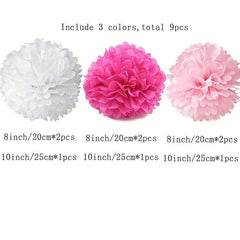 9pcs Paper Pom Poms Flowers Wedding Bridal Shower Baby Shower Sweet Birthday Eng