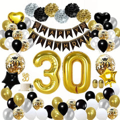 30th Birthday Balloon Kit Golden Balloons Confetti 30 Happy Birthday Pom Poms