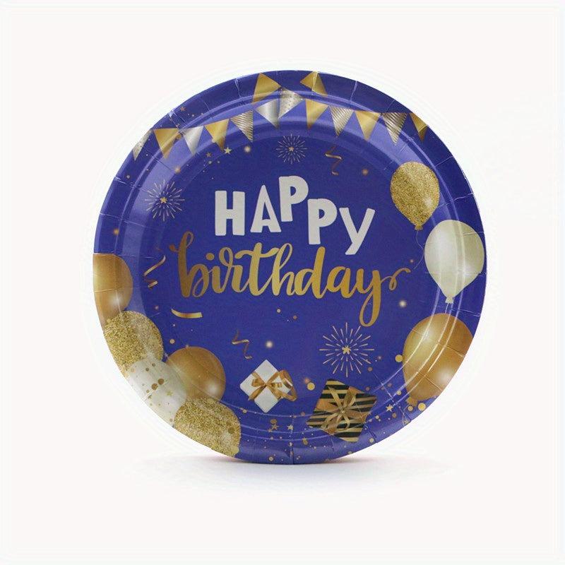 20pcs Golden Birthday Plates & Napkins Navy Tableware Set