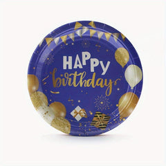20pcs Golden Birthday Plates & Napkins Navy Tableware Set