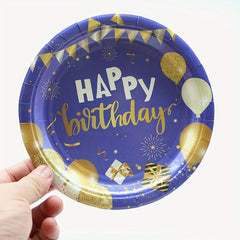 20pcs Golden Birthday Plates & Napkins Navy Tableware Set