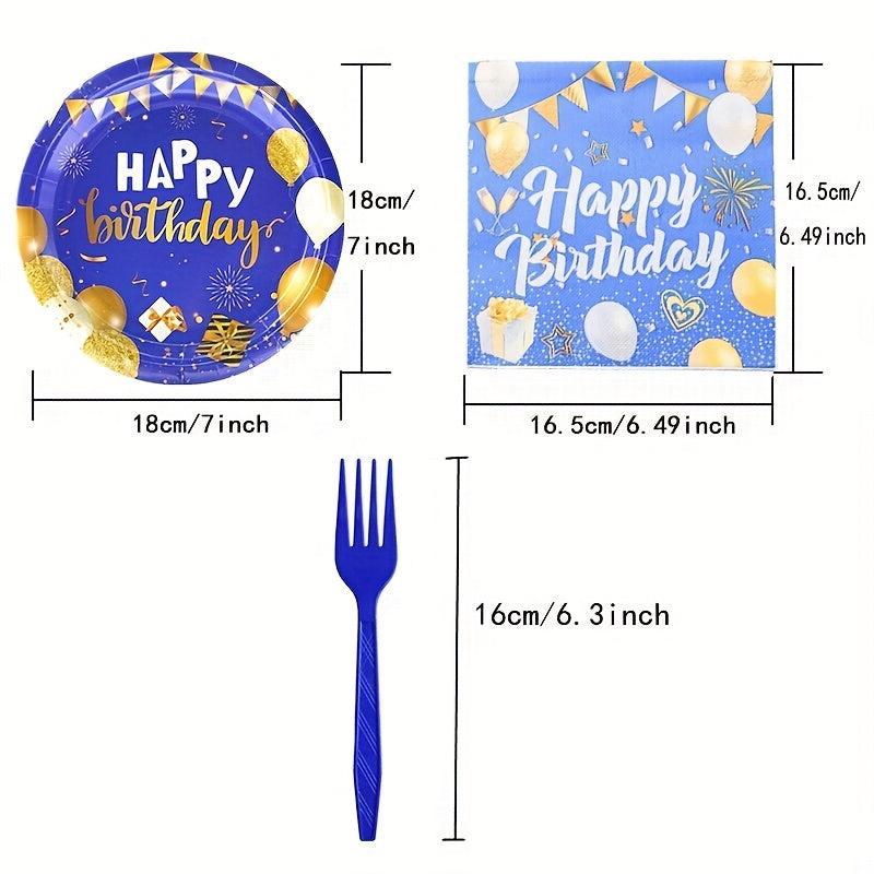 20pcs Golden Birthday Plates & Napkins Navy Tableware Set