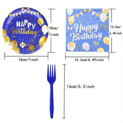 20pcs Golden Birthday Plates & Napkins Navy Tableware Set