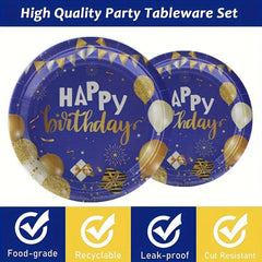 20pcs Golden Birthday Plates & Napkins Navy Tableware Set