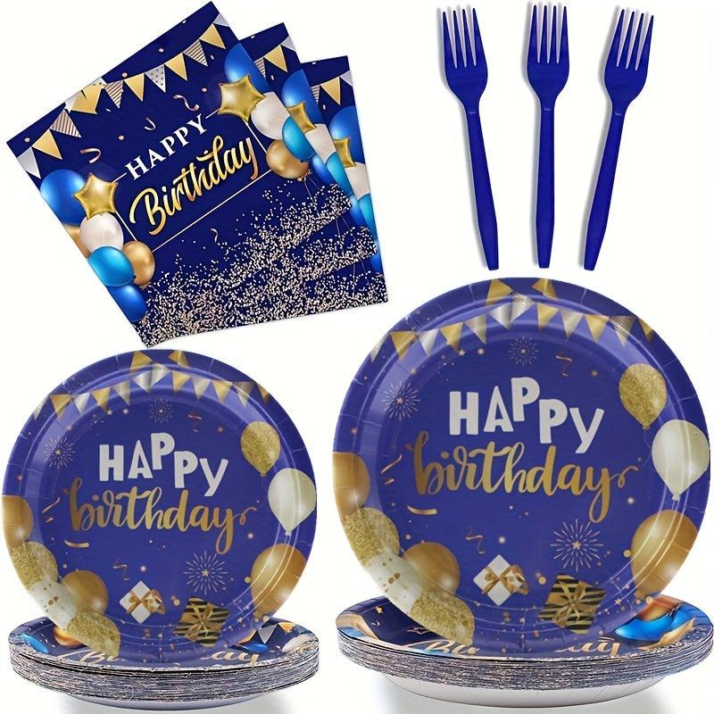 20pcs Golden Birthday Plates & Napkins Navy Tableware Set