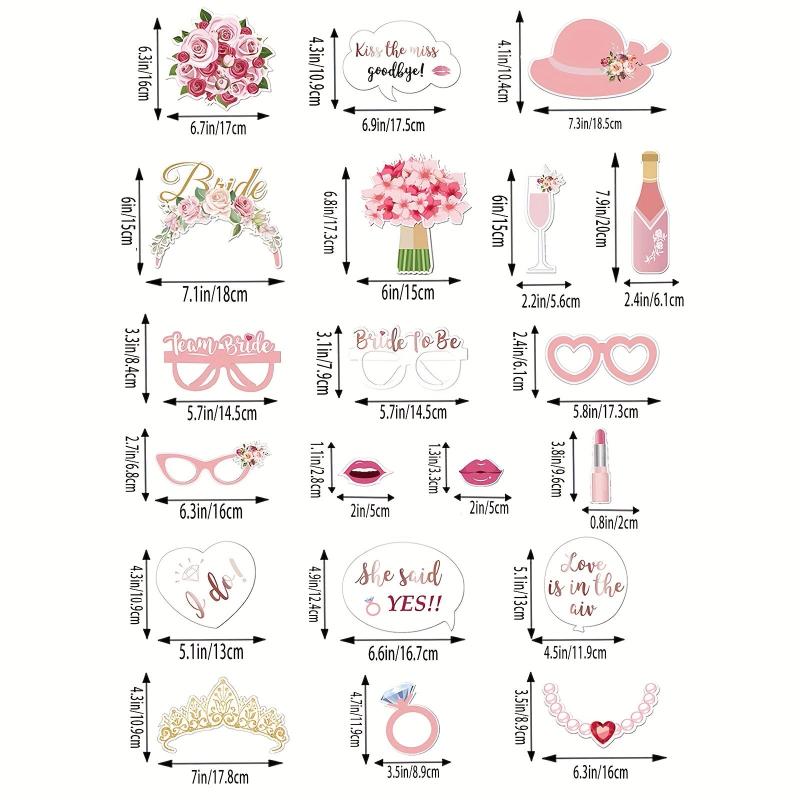 32pcs Rose Golden Bridal Photo Props Engagement Party Decor Supplies