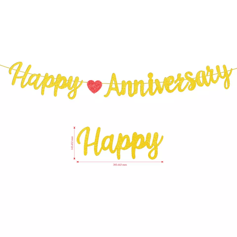 Glittery Red Happy Anniversary Banner for Wedding Party Decorations