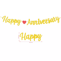 Glittery Red Happy Anniversary Banner for Wedding Party Decorations