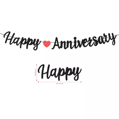 Glittery Red Happy Anniversary Banner for Wedding Party Decorations