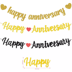 Glittery Red Happy Anniversary Banner for Wedding Party Decorations