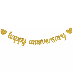 Glittery Red Happy Anniversary Banner for Wedding Party Decorations