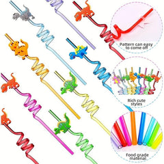 24pcs Reusable Dinosaur Straws Safari Jungle Birthday Parties