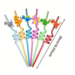 24pcs Reusable Dinosaur Straws Safari Jungle Birthday Parties