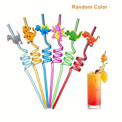 24pcs Reusable Dinosaur Straws Safari Jungle Birthday Parties