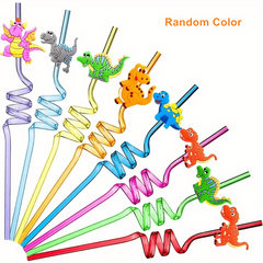 24pcs Reusable Dinosaur Straws Safari Jungle Birthday Parties