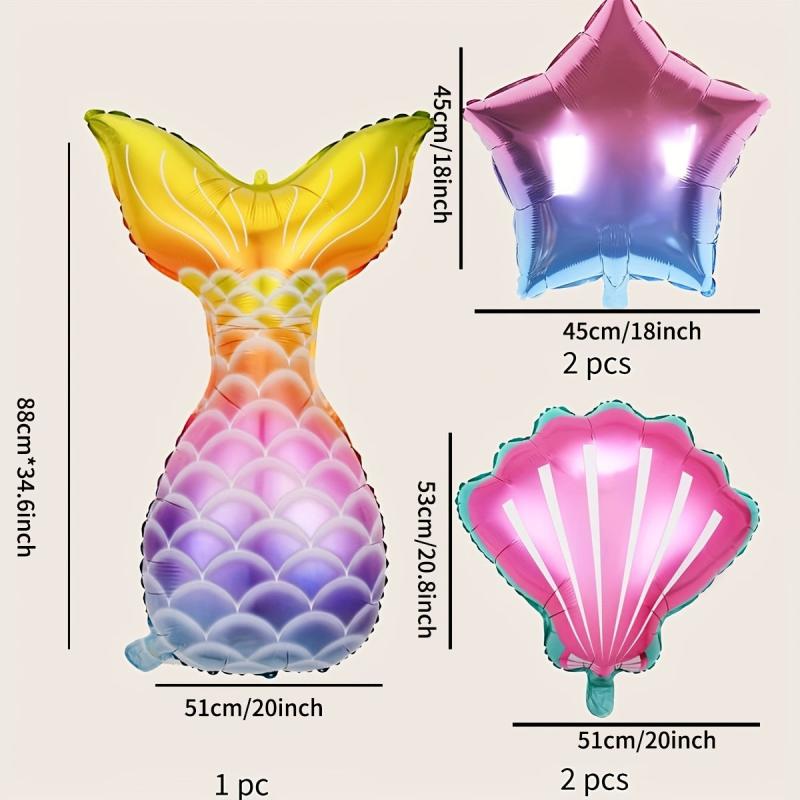 5pcs Mermaid Tail & Shell Shaped Balloons for Parties