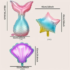 5pcs Mermaid Tail & Shell Shaped Balloons for Parties