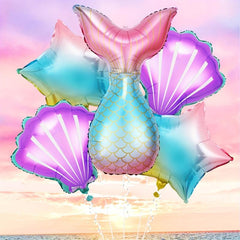 5pcs Mermaid Tail & Shell Shaped Balloons for Parties