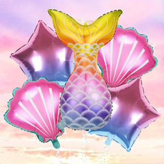 5pcs Mermaid Tail & Shell Shaped Balloons for Parties