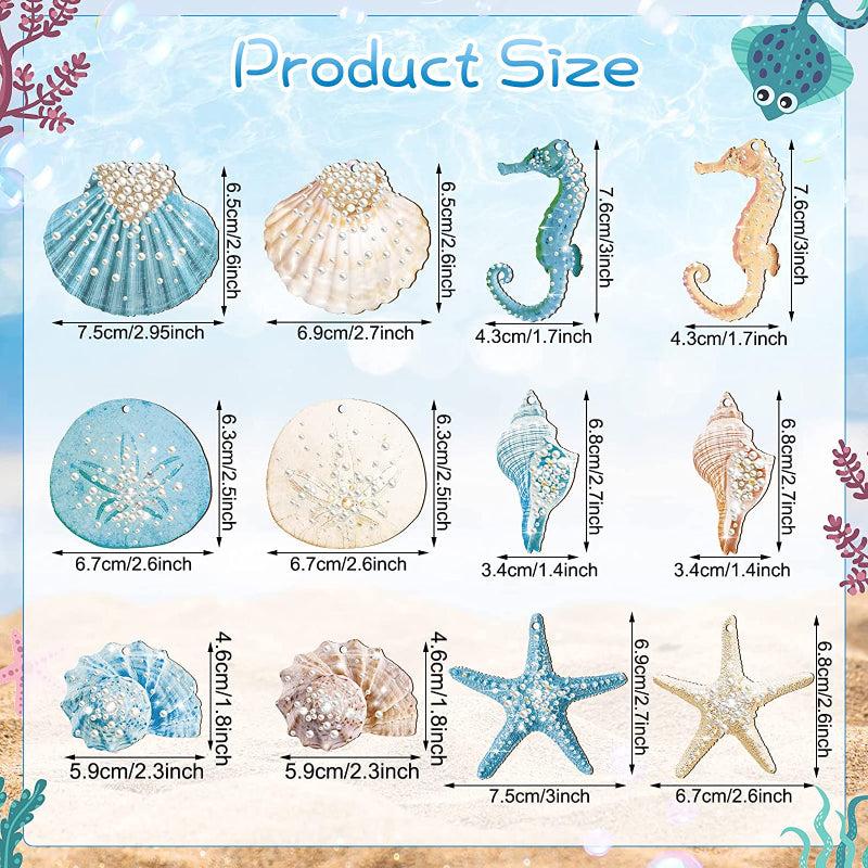 24pcs Ocean Seashells Seahorses Hanging Decor Sailing Marine Animals