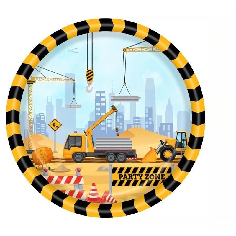 Construction Vehicle Party Set - 16pcs Plates Cups Napkins Flag