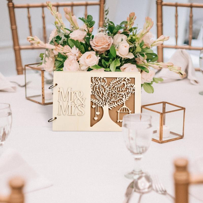 Personalized Wooden Wedding Guest Book - 40 Pages