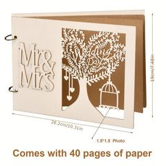 Personalized Wooden Wedding Guest Book - 40 Pages