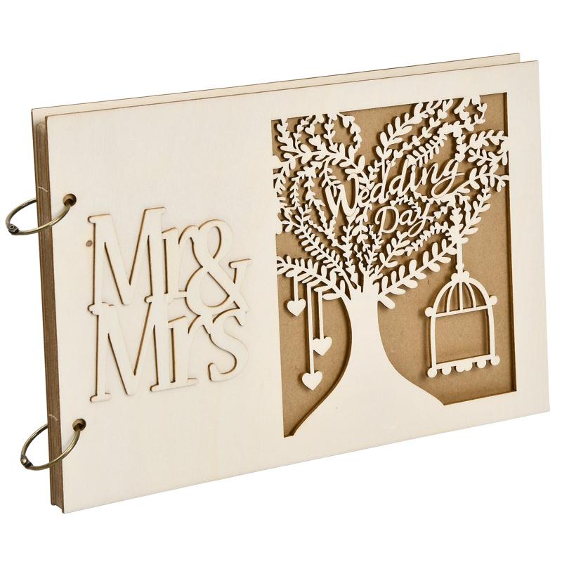 Personalized Wooden Wedding Guest Book - 40 Pages