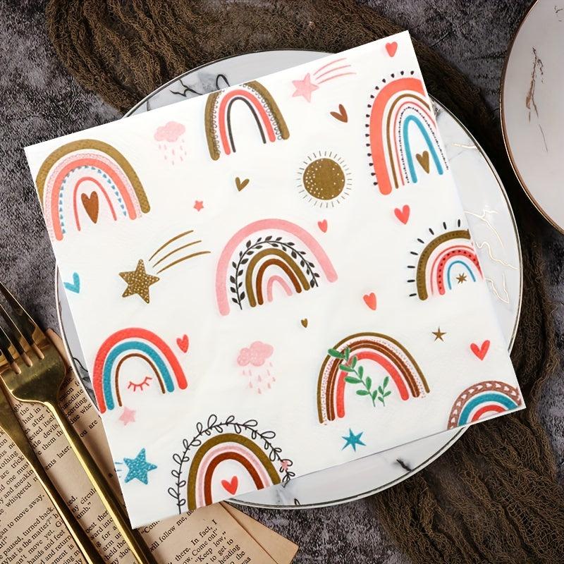 20pcs Rainbow Party Napkins - Disposable Paper Napkins