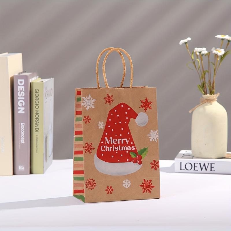 6pcs Striped Christmas Gift Bags Party Candy Tote Bags