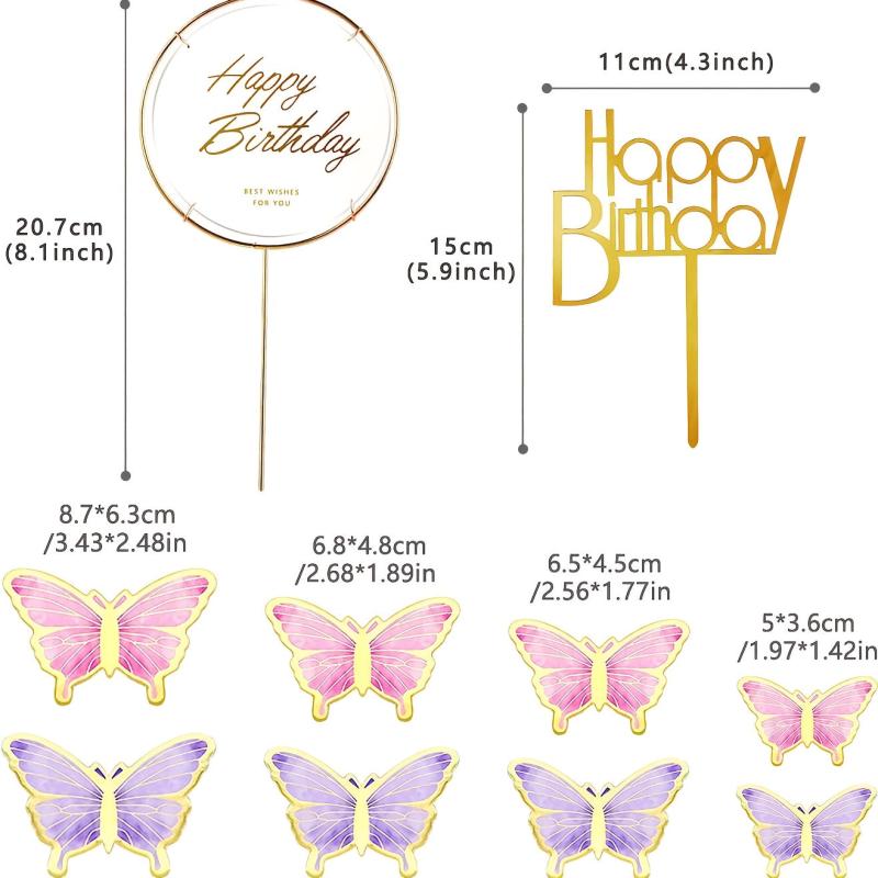22pcs Golden Edge 3D Butterfly Cupcake Topper Girls Women's Birthday Cake Decor